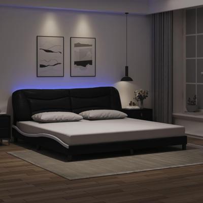 Bedframe met LED zonder matras "Hvar" kunstleer zwart en wit 200x200 cm