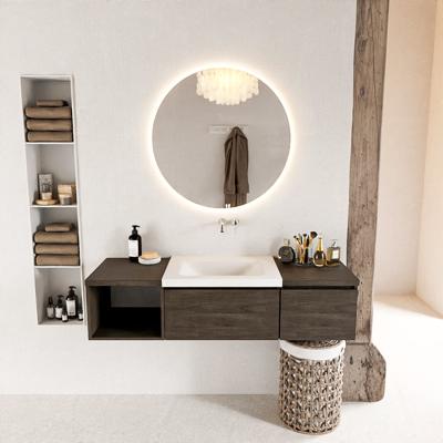 MONDIAZ BUKLA 140cm badmeubel met open module 40 links kleur Dark Brown met 2 lades. Wastafel CLOUD midden 0 kraangaten kleur Talc.