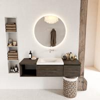 MONDIAZ BUKLA 140cm badmeubel met open module 40 links kleur Dark Brown met 2 lades. Wastafel CLOUD midden 0 kraangaten kleur Talc. - thumbnail