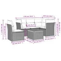 6-delige Loungeset met kussens poly rattan grijs - thumbnail
