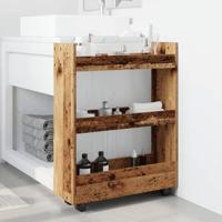 Opbergtrolley smal 3-laags bewerkt hout oud houtkleurig - thumbnail