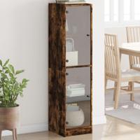 Hoge kast met glazen deuren 35x37x142 cm gerookt eikenkleurig - thumbnail