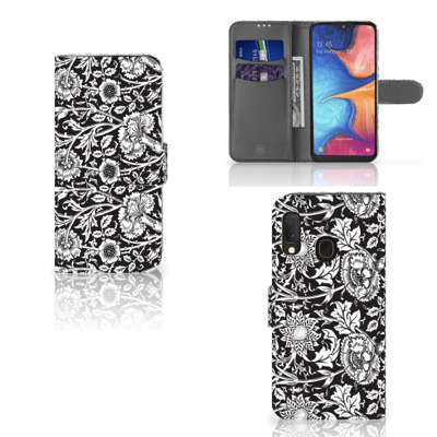 Samsung Galaxy A20e Hoesje Black Flowers Samsung Galaxy A20e Hoesje Black Flowers