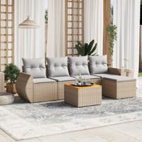 6-delige Loungeset met kussens poly rattan beige - thumbnail
