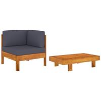 2-delige Loungeset met donkergrijze kussens acaciahout - thumbnail