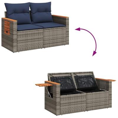 5-delige Loungeset met kussens poly rattan grijs - thumbnail