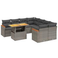 9-delige Loungeset met kussens poly rattan grijs - thumbnail