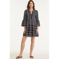 Zabaione A-lijn jurk Melody met all over print en plooien blauw - thumbnail