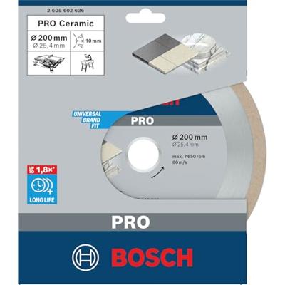 Bosch Accessories 2608602636 Bosch Power Tools Diamanten doorslijpschijf Diameter 200 mm Boordiameter 25.40 mm Keramiek, Tegels, Porselein 1 stuk(s)
