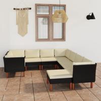 9-delige Loungeset met kussens poly rattan zwart - thumbnail