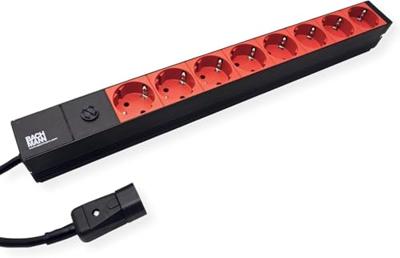 Bachmann 333.538 19 inch Stekkerdoos voor patchkast 1 HE Geaarde contactdoos Rood, Zwart, Aluminium