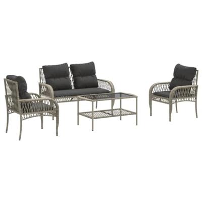 4-delige Loungeset met kussens poly rattan lichtgrijs 4-delige Loungeset met kussens poly rattan lichtgrijs