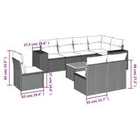9-delige Loungeset met kussens poly rattan beige - thumbnail