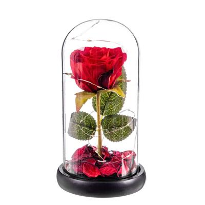 Decoratieve figuren Caison Rosa roja eterna leds cupula cristal 20 cm