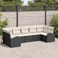 Tuinbankenset met kussen 7 pcs Zwart en Wit poly rattan - thumbnail