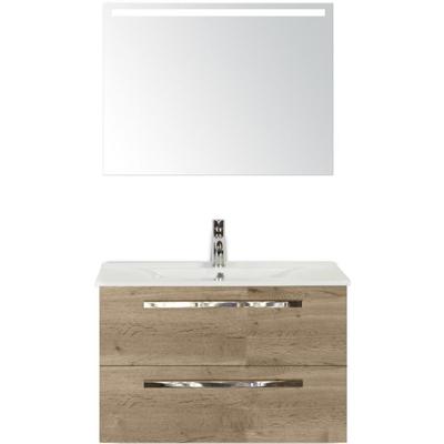 Seville Badmeubelset 80 cm - Natuur Eiken - Keramische Wastafel Wit Enjoy met Sence Spiegel