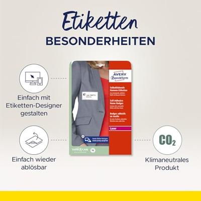Avery L4785-20 zelfklevende badge ft 80 x 50 mm, doos van 200 stuks, wit