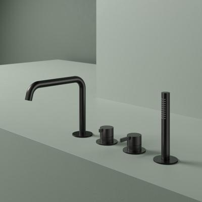 Hotbath Ace Badrandcombinatie Eenhendel Mengkraan met 2-Weg Omstel incl. Handdouche en Uitloop - Zwart - V01