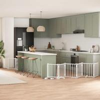 Hondenhek inklapbaar met deur 9 panelen 450 cm populierhout wit - thumbnail