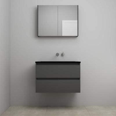 On-Line Badkamermeubelset - 80 cm - Voorgemonteerd - Ladestructuur - Acryl Wastafel - zonder Kraangat - Spiegelkast - Mat Antraciet