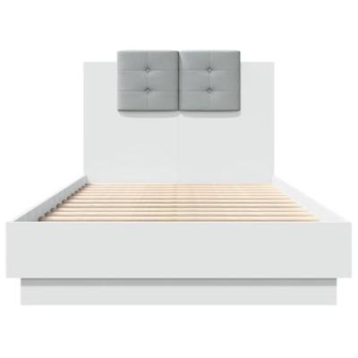 Bedframe met hoofdbord bewerkt hout wit 75x190 cm