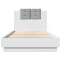 Bedframe met hoofdbord bewerkt hout wit 75x190 cm - thumbnail