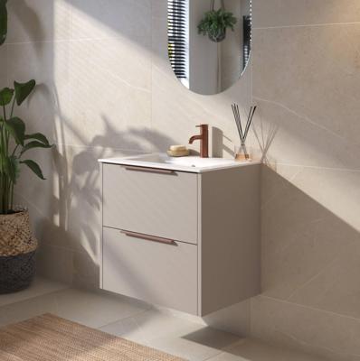 Saqu Lima badmeubel incl. glans witte keramische wastafel 60x46x61cm mat greige - koperen greep