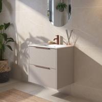 Saqu Lima badmeubel incl. glans witte keramische wastafel 60x46x61cm mat greige - koperen greep - thumbnail