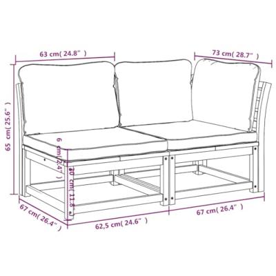 2-delige Loungeset met kussens massief acaciahout - thumbnail