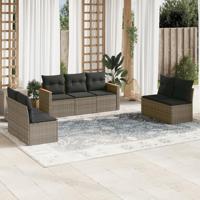 7-delige Loungeset met kussens poly rattan grijs - thumbnail