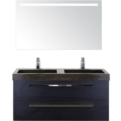 Seville Badmeubelset 120 cm - 2 Laden Black Oak - Wastafel Lucca Dubbel met Sence Spiegel