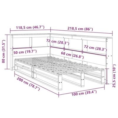 Bed met boekenkast zonder matras grenenhout wasbruin 100x200 cm