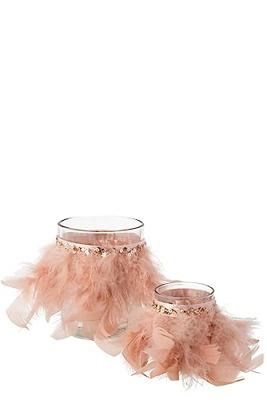 J-Line theelichthouder Veren - glas - lichtroze|transparant - large