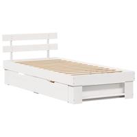 Bedframe met lade met hoofdeinde met opslag Wit 100 x 200 cm Massief grenenhout - thumbnail