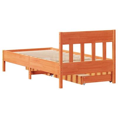 Bedframe zonder matras massief grenenhout wasbruin 90x190 cm
