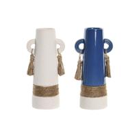 Vaas DKD Home Decor Keramisch Wit Marineblauw (9,5 x 7 x 20 cm) (2 Stuks) - thumbnail