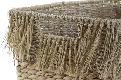 Mandenset DKD Home Decor Bruin Multicolour Natuurlijk Franjes 40 x 30 x 26 cm