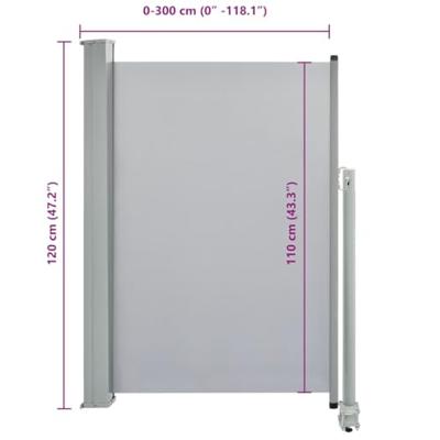 VidaXL Tuinscherm uittrekbaar 120x300 cm grijs