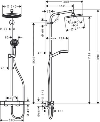Hansgrohe Crometta s 240 1jet showerpipe met thermostaat ecosmart chroom 27268000