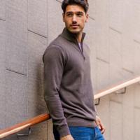 Heren Trui Kralingen | Donker Taupe Melange - thumbnail