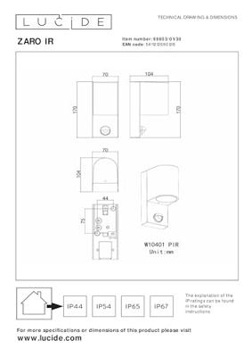 Lucide ZARO IR - Wandspot / Wandlamp Binnen/Buiten - 1xGU10 - IP65 - Beweging & dag/nacht sensor (uitschakelbaar) - Zwart