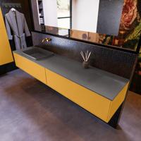 Badkamermeubelset Mondiaz Erin 200 cm met 2 Lades met RIDGE Wastafel Links Dark grey Zonder Kraangaten Greeploos Mat Ocher - thumbnail