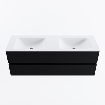 MONDIAZ VICA 140cm badmeubel onderkast Urban 2 lades. Wastafel CLOUD dubbel zonder kraangat, kleur Talc.