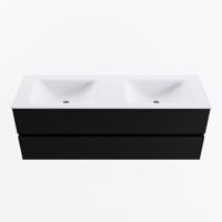 MONDIAZ VICA 140cm badmeubel onderkast Urban 2 lades. Wastafel CLOUD dubbel zonder kraangat, kleur Talc. - thumbnail