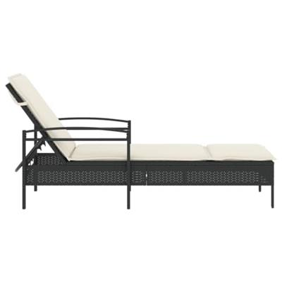 Ligbed met kussen 63x200x81 cm poly rattan zwart - thumbnail