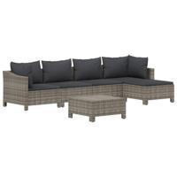6-delige Loungeset met kussens poly rattan grijs - thumbnail