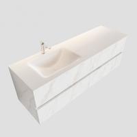 Badkamermeubel BWS Valencia Carrara Mat 150 cm Solid Surface Wastafel Rechthoekige Wasbak Links (1 kraangat, 4 lades) - thumbnail