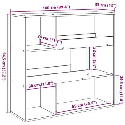 Boekenkast / kamerscherm 100x33x94,5 cm oud houtkleurig