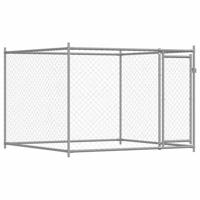 VidaXL Hondenhok met deur 2x2x1,5 m gegalvaniseerd staal grijs - thumbnail