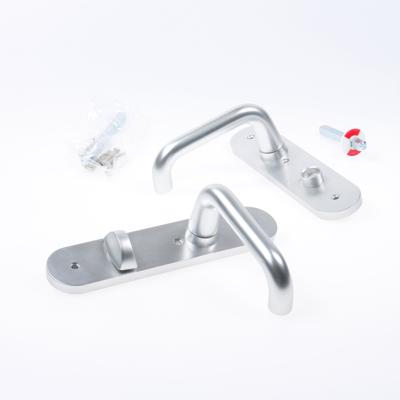 Nemef 3253 WC Rs Beslag kortschild afgerond | D kruk-kruk | beslagset | geveerd | krukstift 8mm | F1 aluminium | WC72 | draairichting rechts -